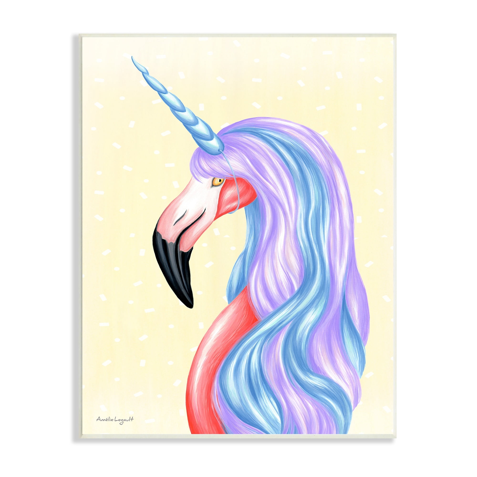 Stupell Industries Radiant Flamingo Bird Pastel Unicorn Horn Hair Graphic Art Unframed Art Print Wall Art, Design by Amelie Legault