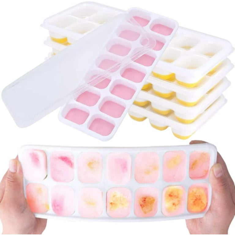 14 Grids Ice Cube Trays for Freezer with Lid Stackable Silicone