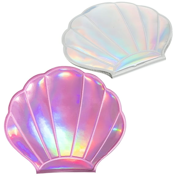 ACDANC 2 Pcs Shell Makeup Mirror Hand Held Travel Vanity Kids Wallet Small Mirrors Compact Glass PU Leather