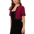 thumbnail image 4 of INSPIRE CHIC Women's Cropped Bolero Sequined Trim Short Sleeves Open Front Shrugs XL Burgundy, 4 of 6