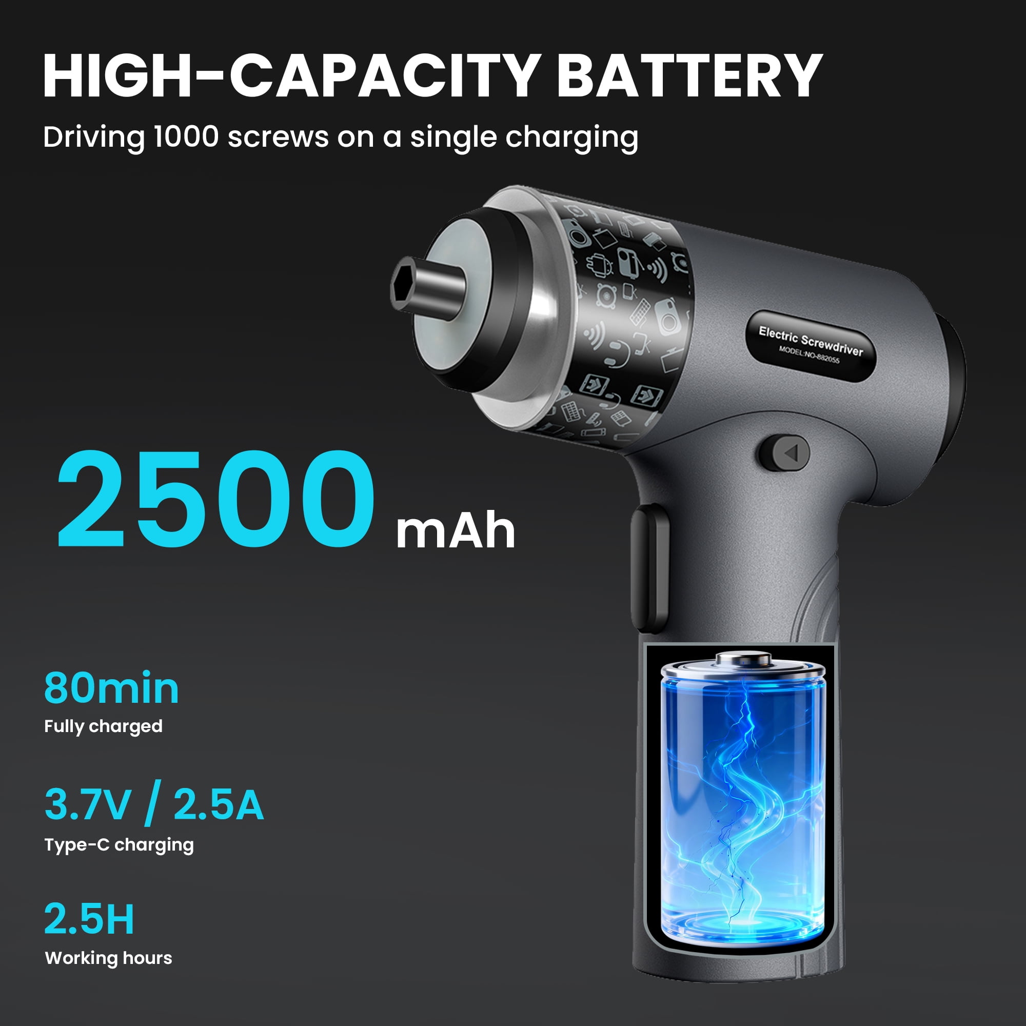 Cordless Electric Screwdriver Set with 32 Bits, Digital Screen, LED Light, 7 Torque Settings, 1/4'' Hex, Mini Electric Tool Kit for Home Repair