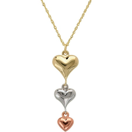 Simply Gold Puffed Heart 10kt Yellow, White and Pink Gold Necklace, 18