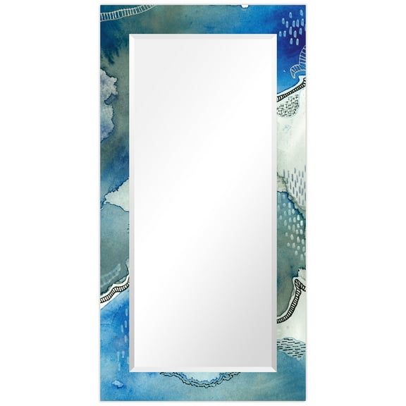 Empire Art Direct TAM-129005-5428 'Subtle Blues'Rectangular Beveled Mirror on Free Floating Printed Tempered Art Glass