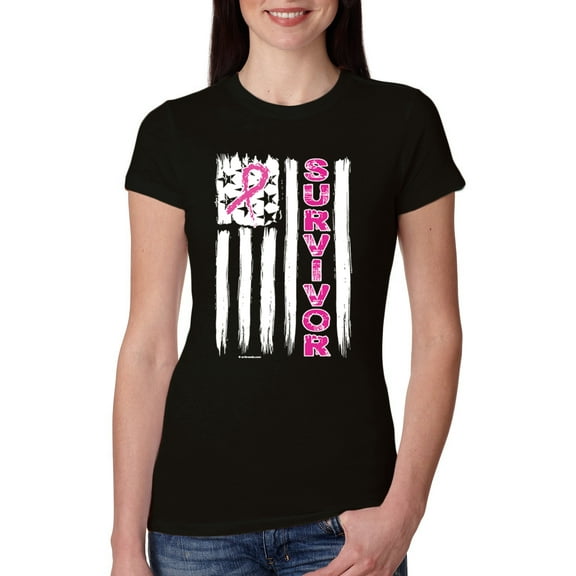 Survivor Awareness Flag Awareness Womens Slim Fit Junior Tee, Black, Small