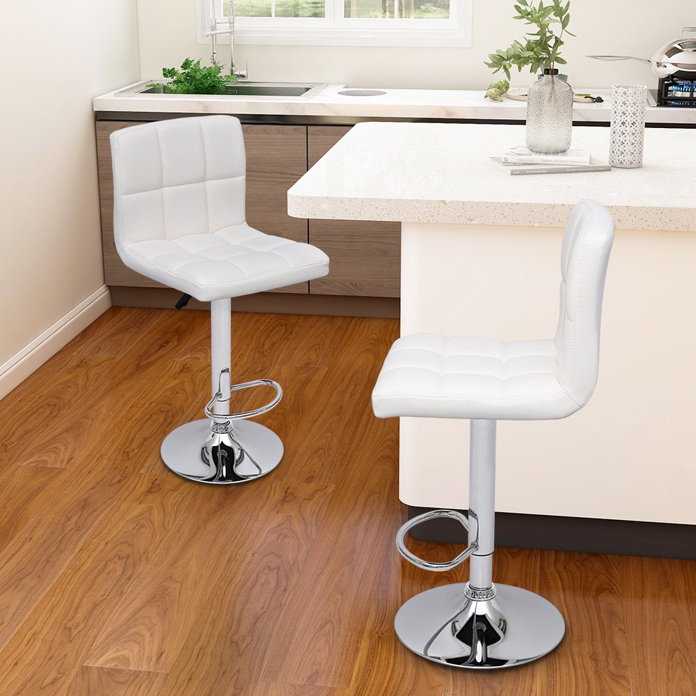 Abble Adjustable Height Swivel Bar Stool, White, Set of 2