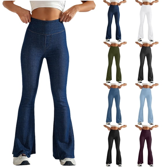 ZHYou Womens Bell Bottom Jeans Stretch High Waisted Flare Slimming Bootcut Elastic Waistband Denim Pants,Dark Blue,Size L