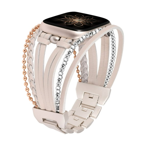 Wearlizer Posh Leather Bands Compatible with Apple Watch Ultra (49mm), Series 8/7(41/45mm), SE/6/5/4(40/44mm) and 3/2/1 (38/42mm) Women Boho Handmade Braided Bracelets Multilayer Wrap Jewelry Strap