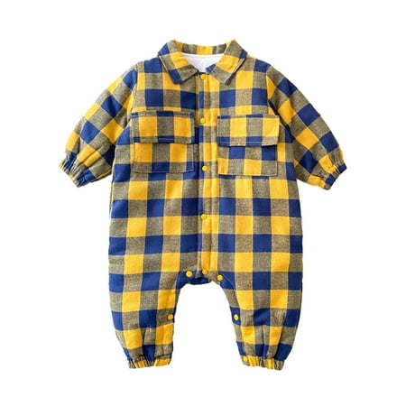 

Baby Boys Girls Cotton Plaid Autumn Long Sleeve Pants Romper Jumpsuit Clothes