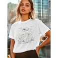 thumbnail image 5 of Women's T-Shirt Skeleton Herb Butterfly Short Sleeve Casual Tee Classic Crew Neck T Shirt for Women White, 3XL, 5 of 7