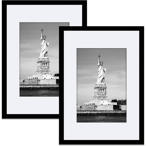 AmPm 11x17 Picture Frame Black Poster Frame,Display Pictures 8x12 with Mat or 11x17 Without Mat,Wall Gallery Photo Frames,2 Pack
