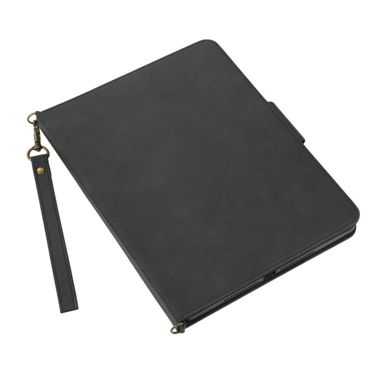 Leather Organizer Portfolio Case with Wrist Strap for 8 inch Tablet and A5 Notepad, Black