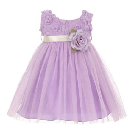 Baby Girls Lilac Chiffon Rosebud Applique Bodice Tulle Flower Girl Dress (Best Dress For Size 12 Hourglass)