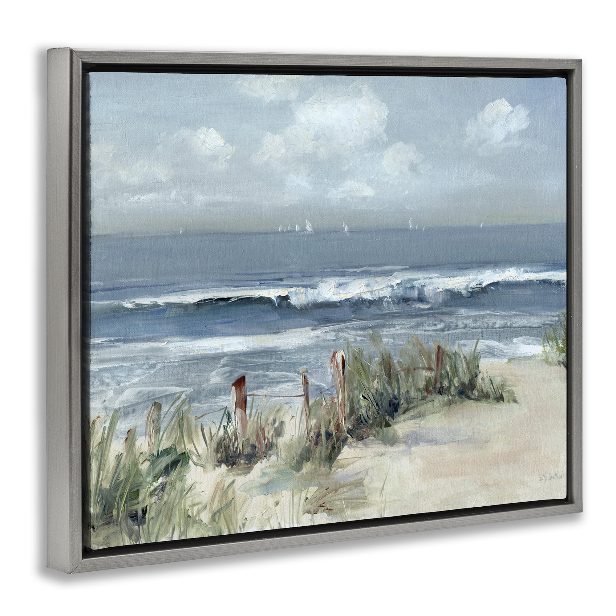 Stupell Industries Brushed Expression of Coast Gray Framed Floater Canvas Wall Art, design by Sally Swatland