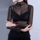 thumbnail image 2 of Camiseta ajustada elástica de manga larga con cuello alto a la moda para mujer, camisetas transparentes tipo pulóver, camisetas sexis de malla para primavera y otoño para mujer, 2 of 5