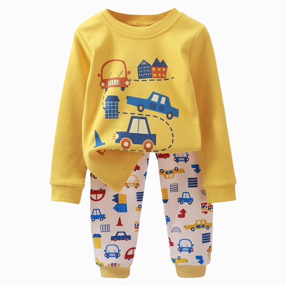 Xyant Toddler Baby Clothes Boy Fall Winter 3 6 12 18 24 Months 2T 3T 4T 5T Boys Outfits Long Sleeve Dinosaur Sweatshirts Pants Sets Pjs for Boys (Yellow,18-24 Months)