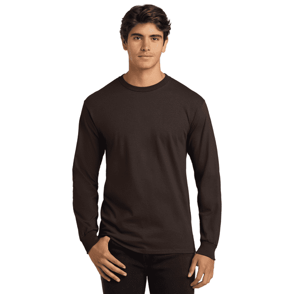 Gildan Ultra Cotton Crewneck T-Shirt for Men, Long Sleeve Classic Fit Dark Chocolate Tee, XL