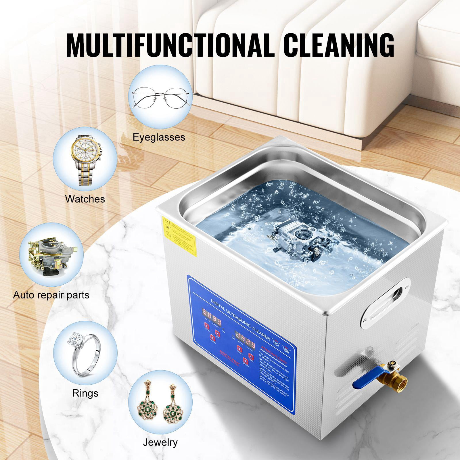 Professional Ultrasonic Cleaner 10L Digital Timer Heater Stainless Steel Industrial Sonic Cleaner 40kHz for Jewelry Glasses Watches Rings Small Parts