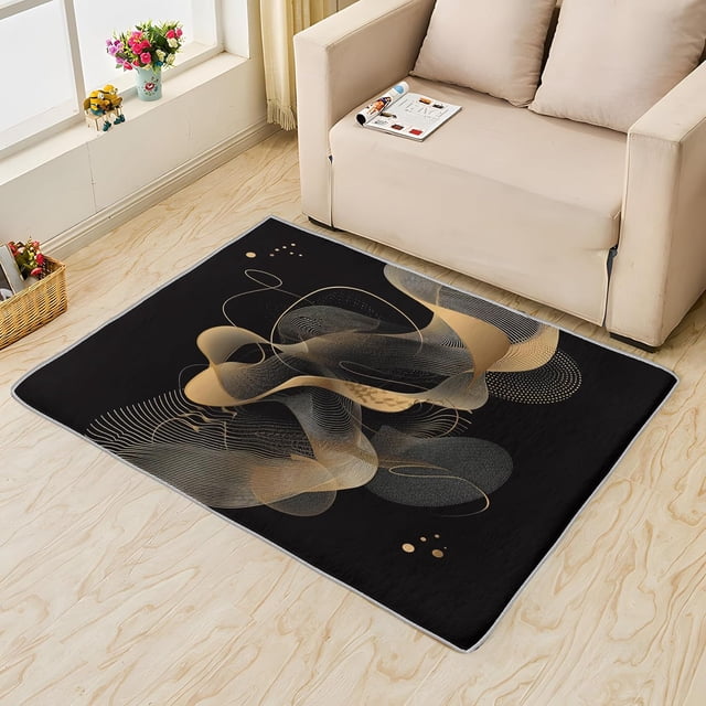 Gold Swirl Area Rugs, Geometric Swirl Rugs 4x6 Living Room, Carpet Soft Non Slip Washable, Abstract Swirl Carpets for Bedroom, with Non Slip Backing Washable Fluffy Super Soft Indoor Rugs 8IUp1-387