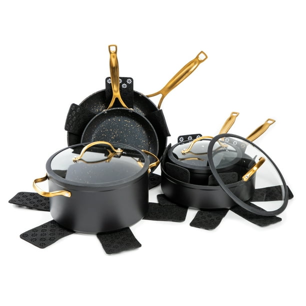 Thyme & Table 12Piece Nonstick Cookware Set, Black and Gold Speckled