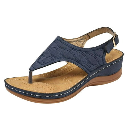 

Pgeraug womens slippers Summer Women Fashion Clip Toe Wave Embroidery Sandals mens slippers Blue 38