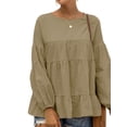 thumbnail image 3 of Cilcicy Women Solid Color Crew Neck Lantern Long Sleeve Ruffle Hem Loose Top, 3 of 4