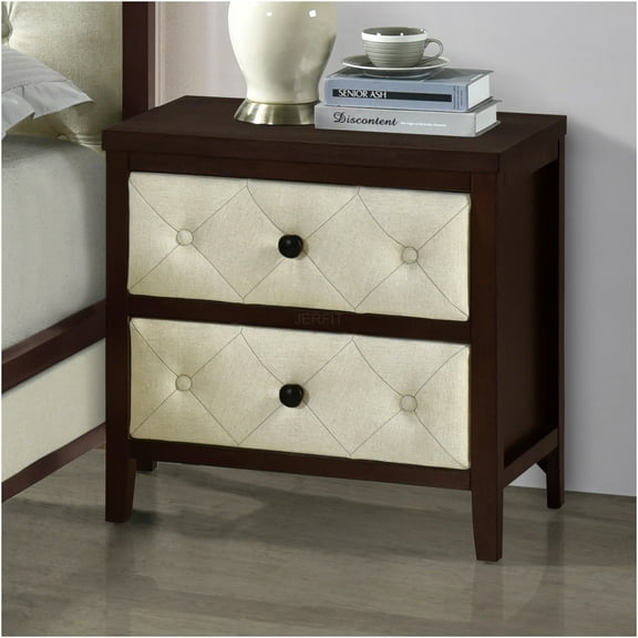 JERFIT Modern Espresso Finish Nightstand with 2 Drawers, Cherry & Walnut Look Bedside Table for Bedroom, Compact Storage Cabinet