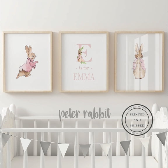 UNFFRAMED Peter Rabbit Nursery Posters, Baby Name Poster, Peter Rabbit Nursery Decor, Nursery Wall Art, Baby Decor, Beatrix Potter Set Of 3 Set 3 Prints 8x12