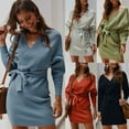 thumbnail image 2 of Women Batwing Long Sleeve V-Neck Backless Solid Belted Wrap Sweater Dress, 2 of 19