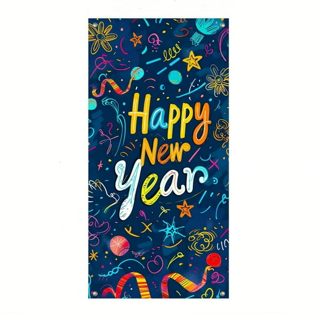 B 2026 New Year Happy Door Curtain Banner Design B For Party Backdrop And Home New Year Display
