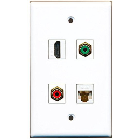 RiteAV - 1 Port HDMI 1 Port RCA Red 1 Port RCA Green 1 Port Cat6 Ethernet White Wall Plate