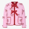 thumbnail image 1 of Abrigos rosas de retales con lazo 3D para mujer, chaqueta gruesa elegante de manga larga con cuello redondo y cordones, ropa de calle para Otoño e Invierno, 1 of 5