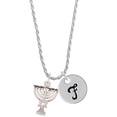 thumbnail image 1 of Delight Jewelry Silvertone 3-D Menorah - Silvertone Script Initial Disc - F - Charm Necklace, 20"+3", 1 of 4