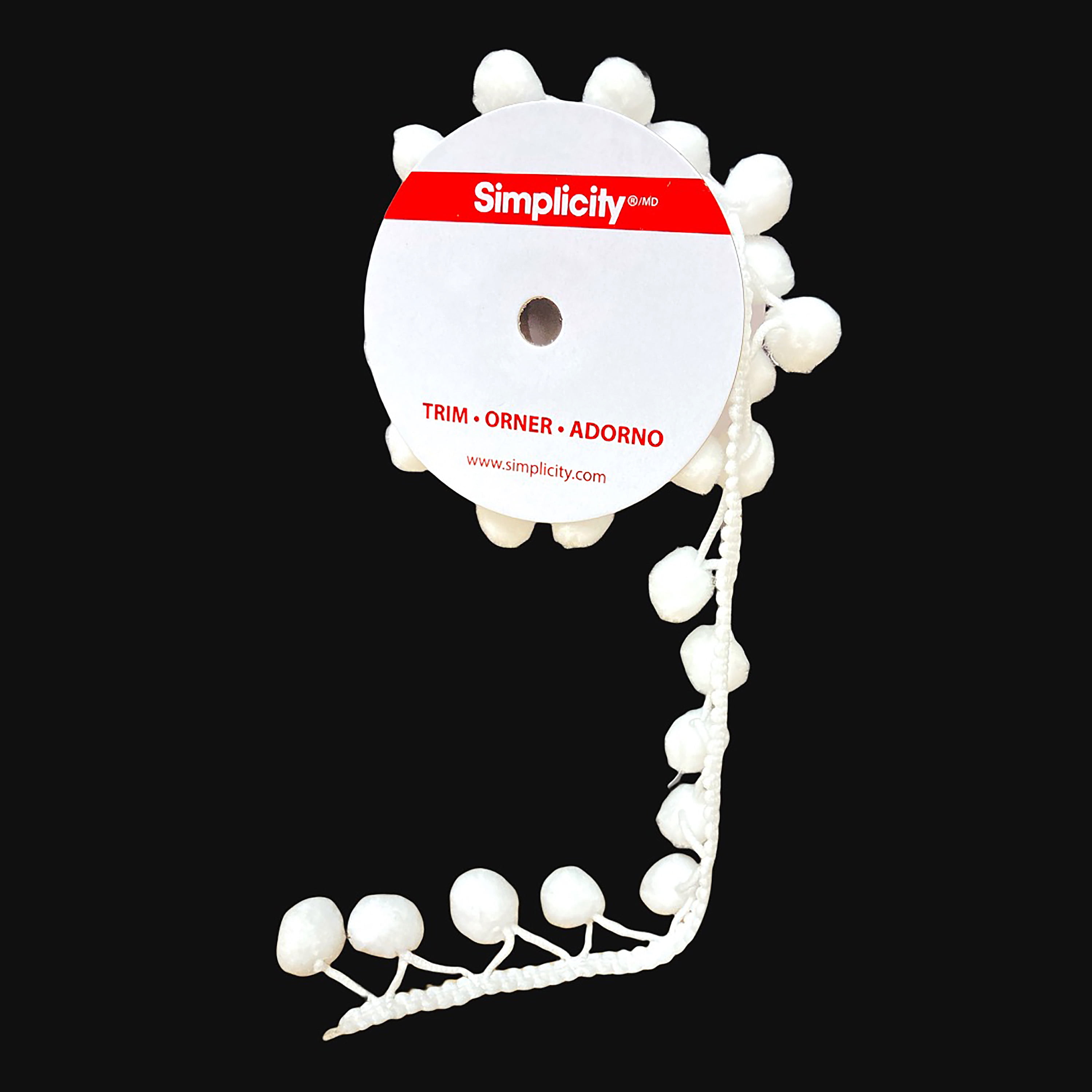 (2 pack) Simplicity Trim, White 1 1/4 inch Jumbo Pom Pom Trim Great for Apparel, Home Decorating, and Crafts, 1 Yard, 1 Each