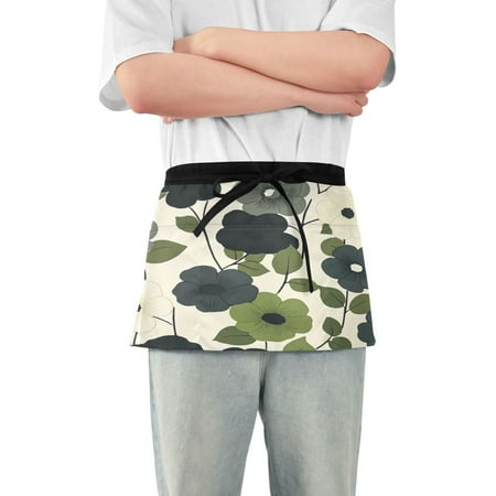 

Yayeee Waist Apron with Pockets for Cooking Waterproof Half Server Aprons Navy Flower