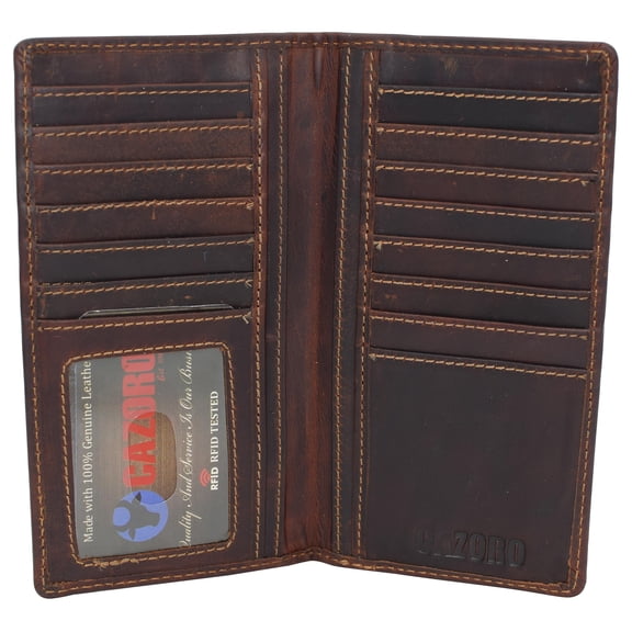 RFID Blocking Slim Long Bifold Vintage Leather ID Credit Card Holder Long Wallet