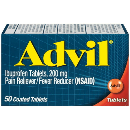 Advil (50 Count) Pain Reliever / Fever Reducer Coated Tablet, 200mg Ibuprofen, Temporary Pain