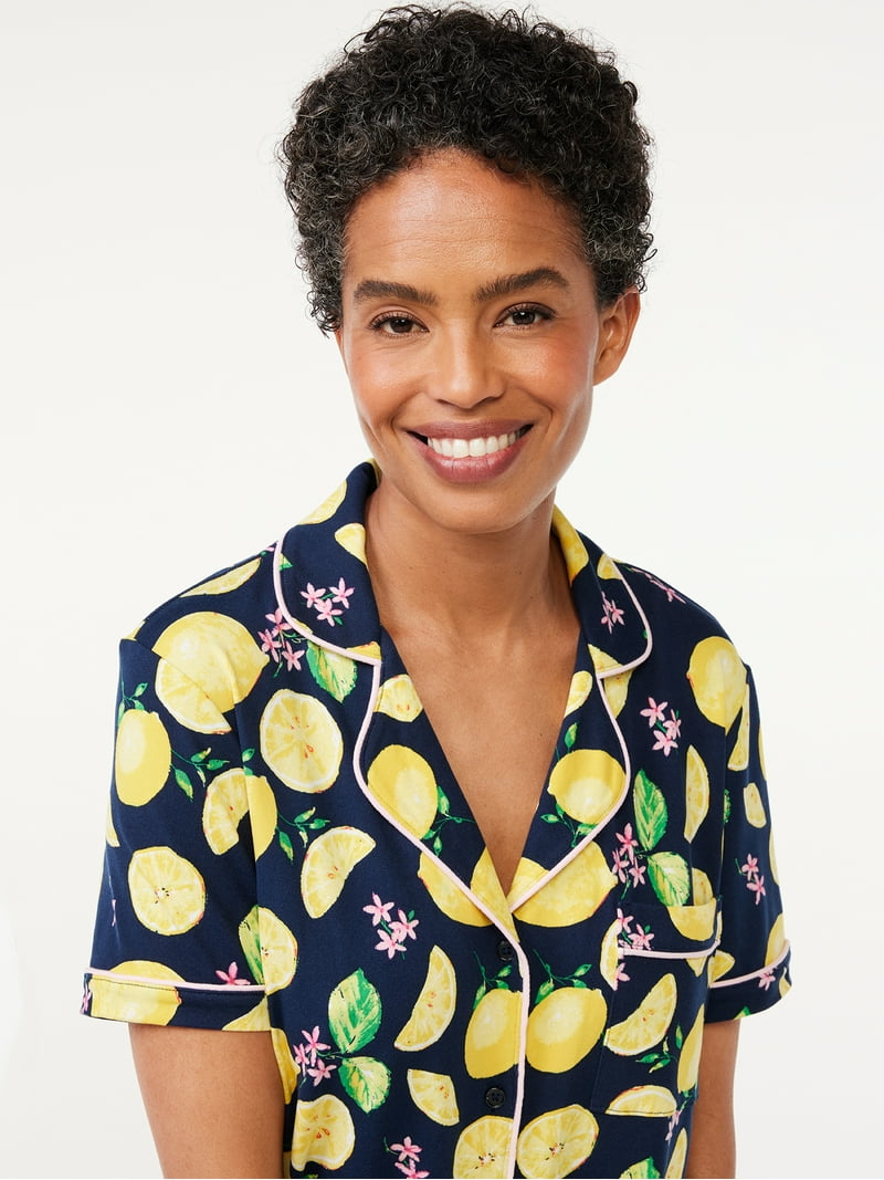 Joyspun Women's Notch Collar Top and Capris Sleep Set, 2-Piece