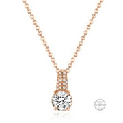Rose Gold-Tone Round Embedded Pendant Necklace with Swarovski Crystal, 16"-18"