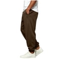 thumbnail image 5 of Men's Solid Color Cuffed Wide Leg Joggers Elastic High Waist Deep Side Pockets Soft Loose Cut for Daily Errands Weekend Trips Brown M, 5 of 6