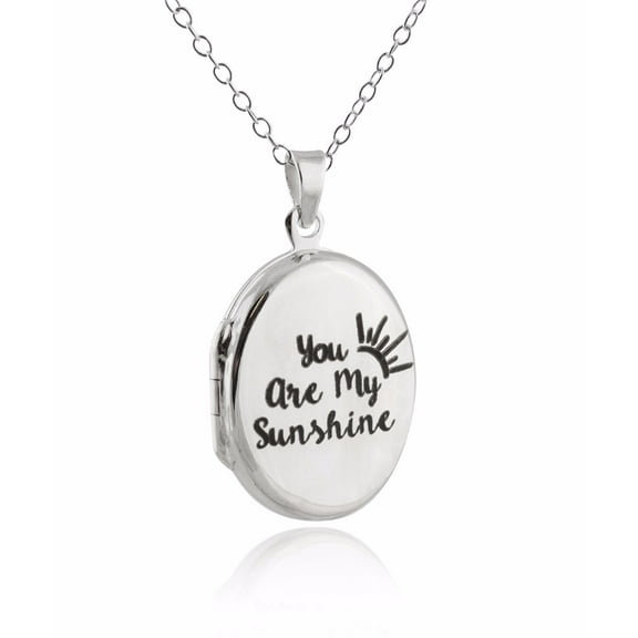 Sterling Silver Oval Engraved You Are My Sunshine Locket Necklace, 18" Chain