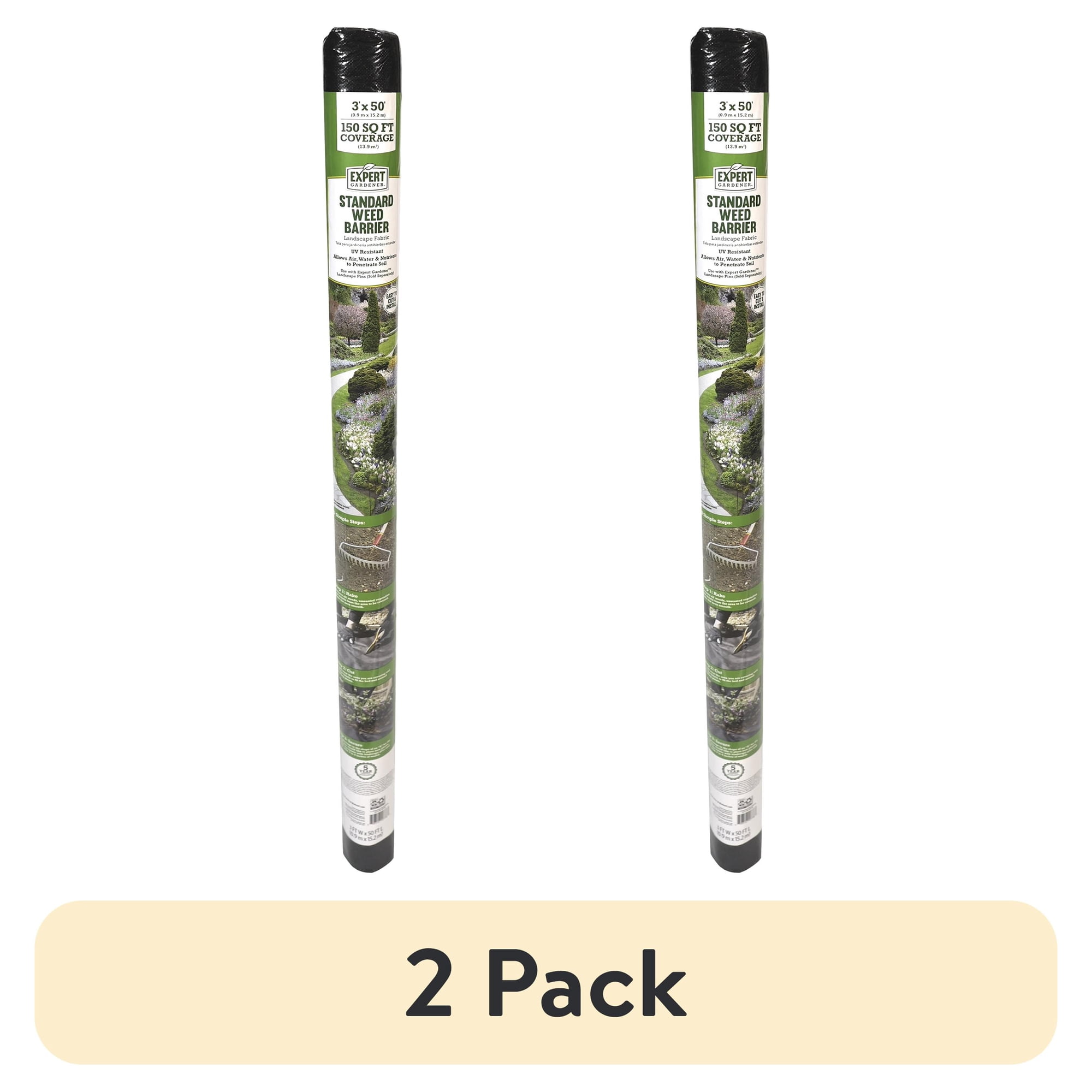 (2 pack) Expert Gardener 3' x 50' Black Weed Barrier Fabric with UV Protection, 3 feet Wide and 50 feet Long