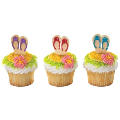 Flip Flop Cupcake - Summer Flip Flops -24pk Cupcake / Desert / Food Decoration Topper Picks with Favor Stickers & Sparkle Flakes