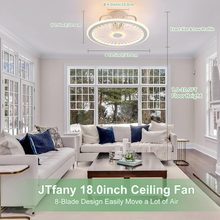 Jtfany Ceiling Fans with Lights and Remote 18 Inch Flush Mount