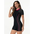 thumbnail image 4 of IDOPIP Women Short Sleeve Rash Guard One Piece Boyleg Swimsuit Zipper Surfing Bathing Suit UPF 50+, 4 of 8