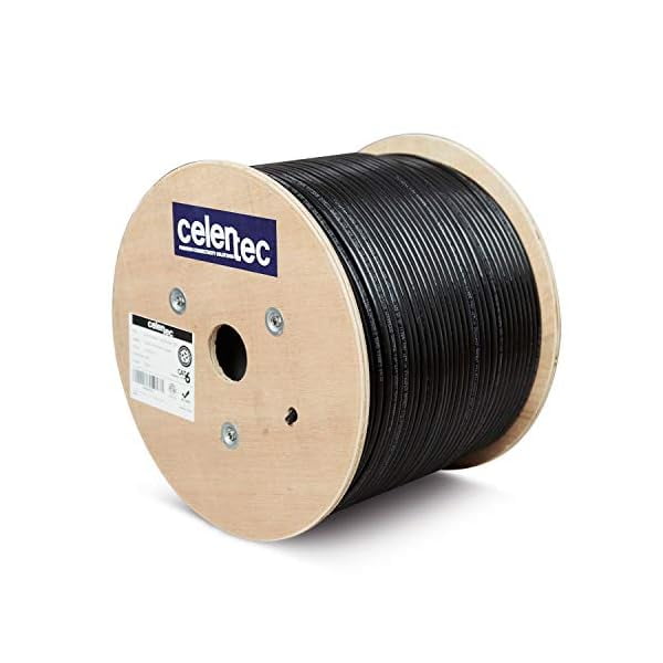 wonima11 CAT6 Outdoor Cable, 500ft, 23AWG Solid Bare Copper, Unshielded Twisted Pair (UTP), UV Resistant, Weatherproof, CMX, ETL Listed, 550MHz, Bulk Ethernet Cable, Wooden Spool- Black
