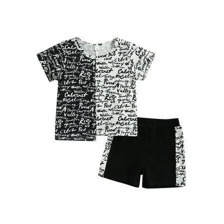 

Bebiullo Toddler Baby Boys Clothes Set Letter Full Print Short Sleeve T-Shirt + Shorts Pants Summer Outfits Kids Sweatsuit