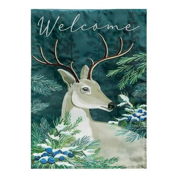 1 Pc Evergreen Woodland Deer Welcome Applique Garden Flag (169922)
