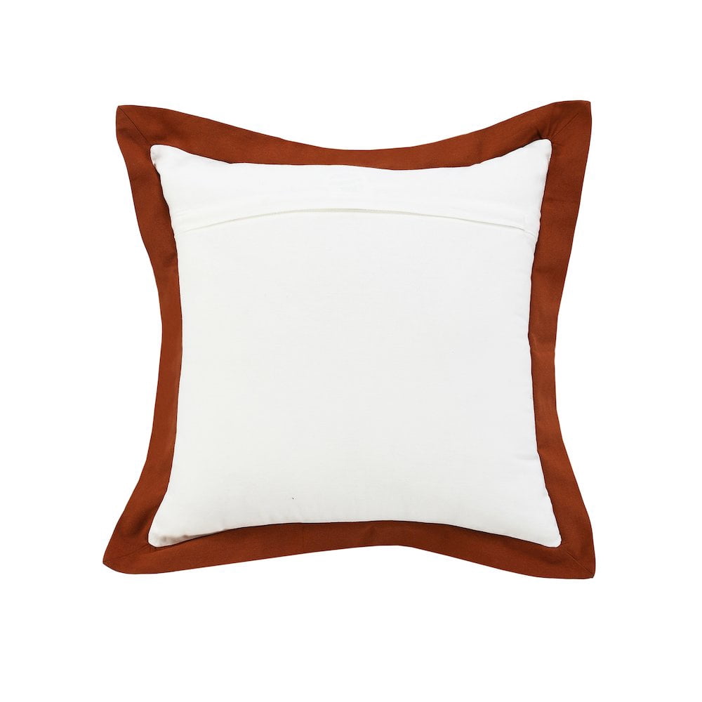 LR Home Ox Bay Hand-Woven White/Brown Bordered All-Natural Cotton Pillow Cover
