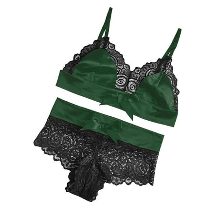 

PEASKJP Green Lingerie For Women Lingerie For Women V Neck Lace Up Conjoined With Thong Set Lace Bodysuit For Women Green L