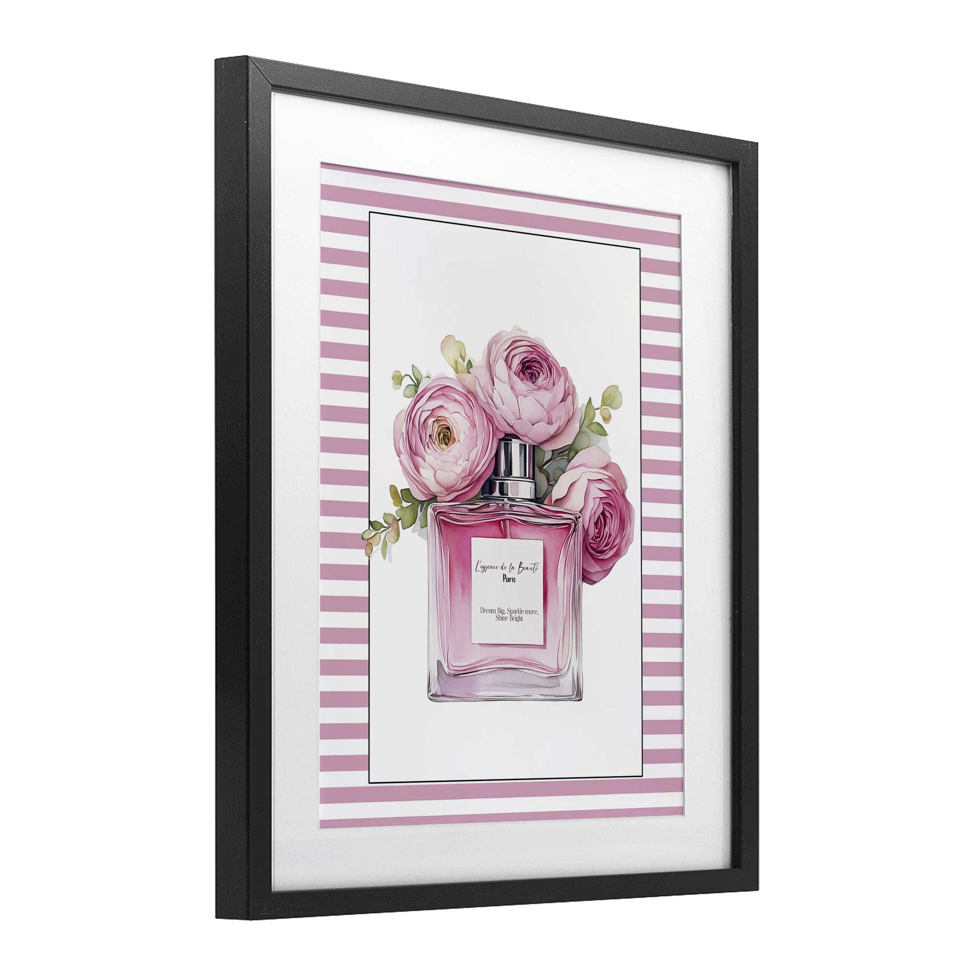 Rosy Pink Perfume Bouquet Black Framed Print Under Glass, design by Christine Simpson Art